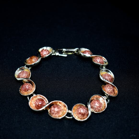 Vintage Lucite Faux Goldstone Bracelet, Gold Tone, 1960s Jewelry - Picture 5 of 10